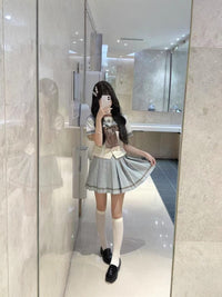 Japanese JK Sailor Uniform Set with Pleated Skirt and White Shirt