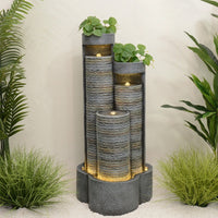 Indoor/Outdoor Tiered Rockery Fountain with LED Light - Zen Garden Water Feature for Home & Patio Decor