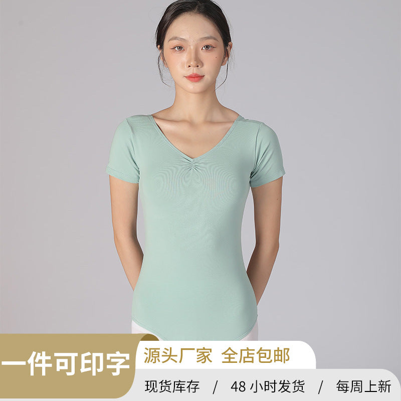 Adult Short Sleeve Ballet Leotard Combed Cotton Dance Practice Top for Women