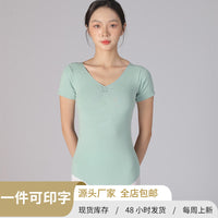 Adult Short Sleeve Ballet Leotard Combed Cotton Dance Practice Top for Women