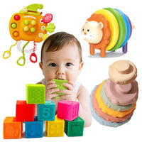 Stacking Rainbow Ring Soft Rubber Ball & Squeeze Toy Set for Babies & Toddlers
