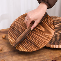 Carbonized Fir Wood Wok Lid with Single Handle, Thickened Round Pot Cover for Home Kitchen