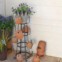 Vintage Iron Art Multi-functional Planter Stand with Teacup Hooks, Floor-standing Storage Rack for Garden & Home Decor