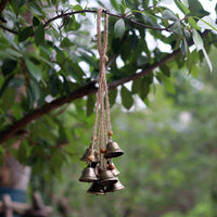 Woven Rattan Hoop Wind Chime with Bells for Garden Patio Home Decor