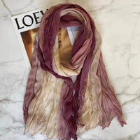 Gradient Cotton Linen Feel Scarf for Women, Vintage Print Long Striped Pleated Shawl