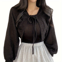 Women's Thin Lantern Sleeve Cardigan Shawl for Summer Sun Protection with Tie-Front