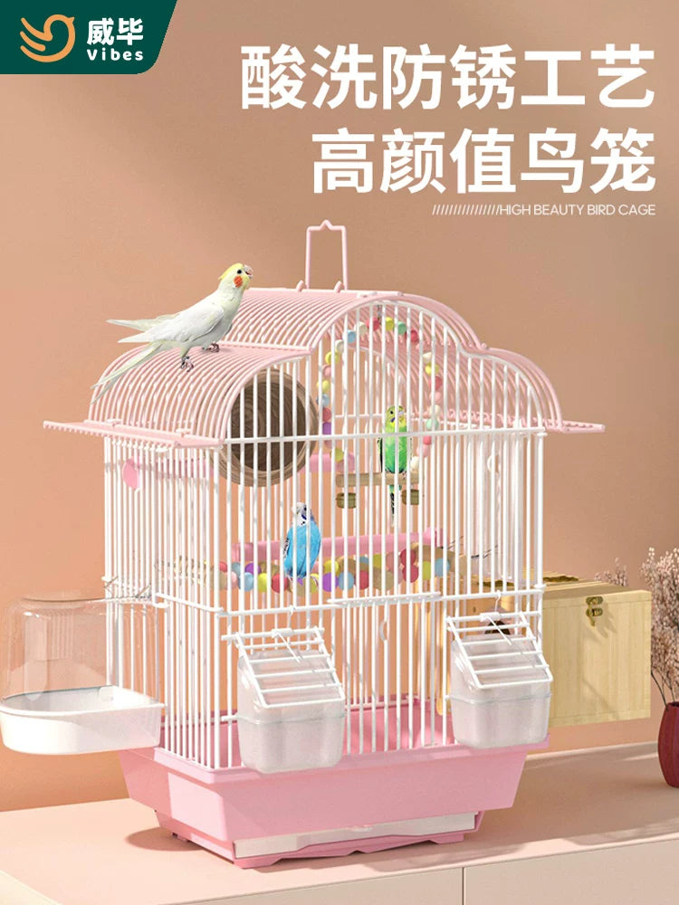New Parrot Bird Cage for Cockatiel Peony Tiger Skin Pearl Birds, Large Household Ecological Villa