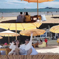 Outdoor Striped Patio Umbrella with Marble Base for Garden, Pool, and Beach