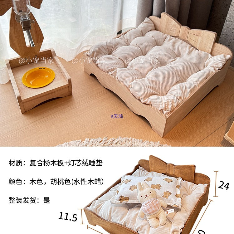 Vintage Wooden Pet Bed for Cats and Dogs, Danish Style Pet Nest, Ready to Ship, Includes Sleeping Mat