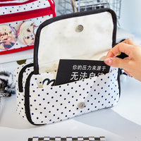 Minimalist Japanese-Style Polka Dot Ita Bag Pencil Case with Large Capacity