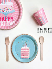 Girls' Pink Birthday Party Disposable Tableware Set with Cake Design