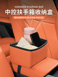 Car Armrest Storage Box with Foldable Trash Can and Umbrella Holder