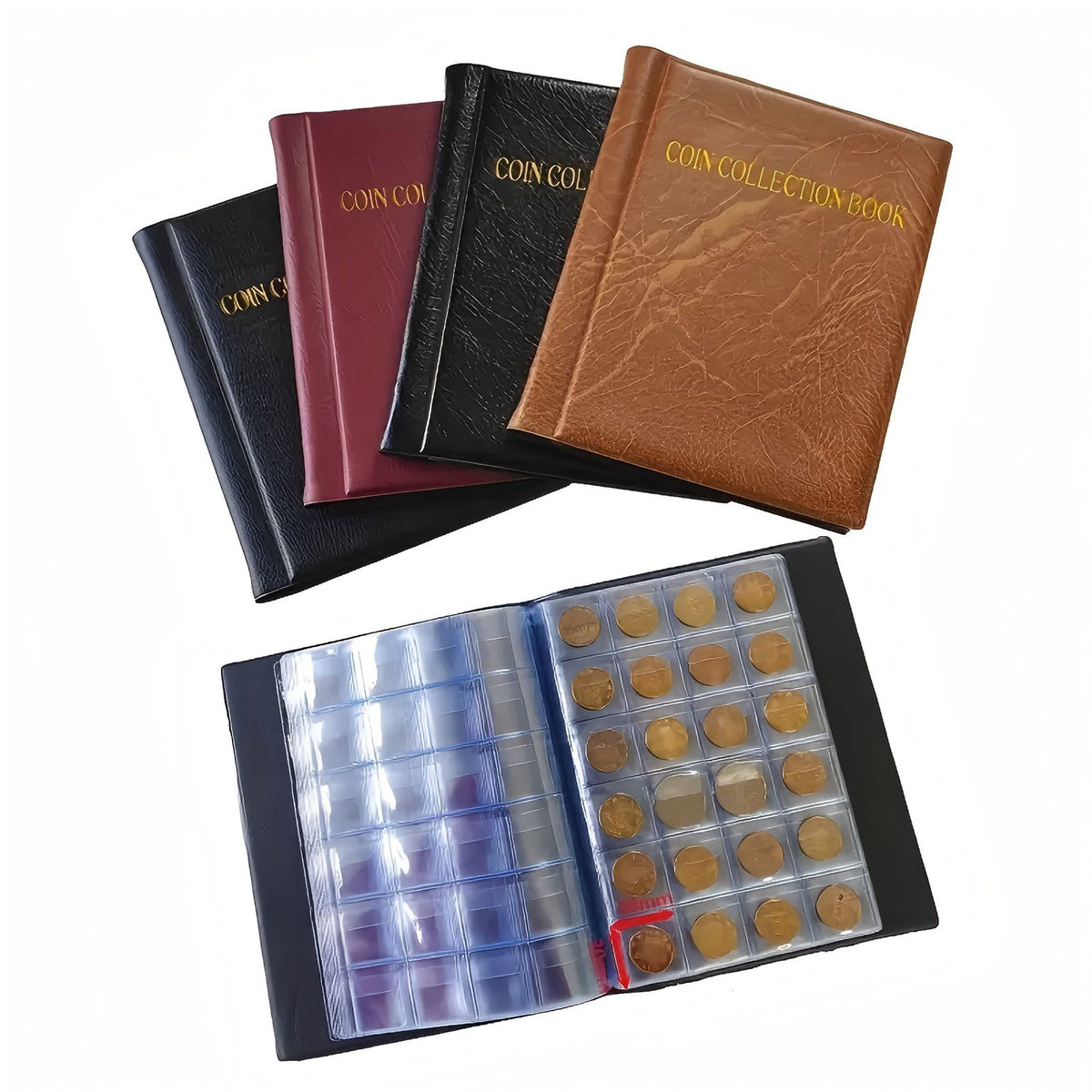Coin Collection Album with 240/480 Pockets, Bronze Hot Stamped Logo