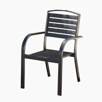 Outdoor Patio Dining Set with Wood-Plastic Composite Table and Iron Chairs
