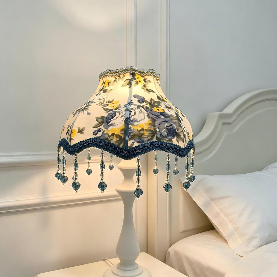 Floral Fabric Lampshade with E27 Screw Base, Princess Style Pendant Light Cover