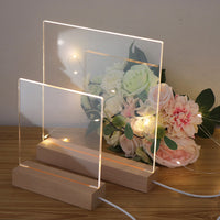 LED Message Board with Luminous Acrylic Panel and Wooden Base, Erasable DIY Night Light