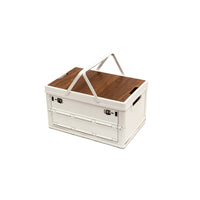 Outdoor Camping Storage Box with Wooden Lid, Foldable Car Trunk Organizer, Large Capacity Side-Opening Container
