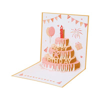 Recordable 3D Pop-Up Birthday Card with Lights and Music, Elegant Cake Design