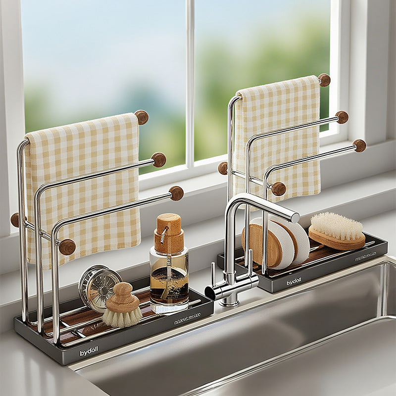 Stainless Steel Dishcloth Drain Rack for Kitchen Countertop, Narrow Edge Sponge Holder for Drying Dish Rags
