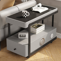 Italian Minimalist Solid Wood Sofa Side Table with Smart Speaker and Charging, Living Room Storage Cabinet