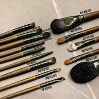 14-Piece Professional Animal Hair Makeup Brush Set with Birch Wood Handles