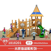Outdoor Large Wooden Pirate Ship Playground Slide for Kids
