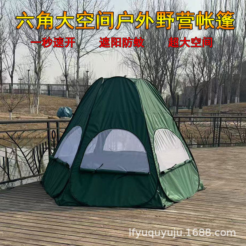 Automatic Hexagonal Pop-Up Camping Tent for Outdoor Overnight Stays and Park Use, Windproof