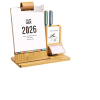 2026 Year of the Horse Wooden Desk Calendar with Pen Holder for Office & Home