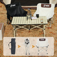 Portable Aluminum Folding Camping Table and Chair Set with Moon Chairs