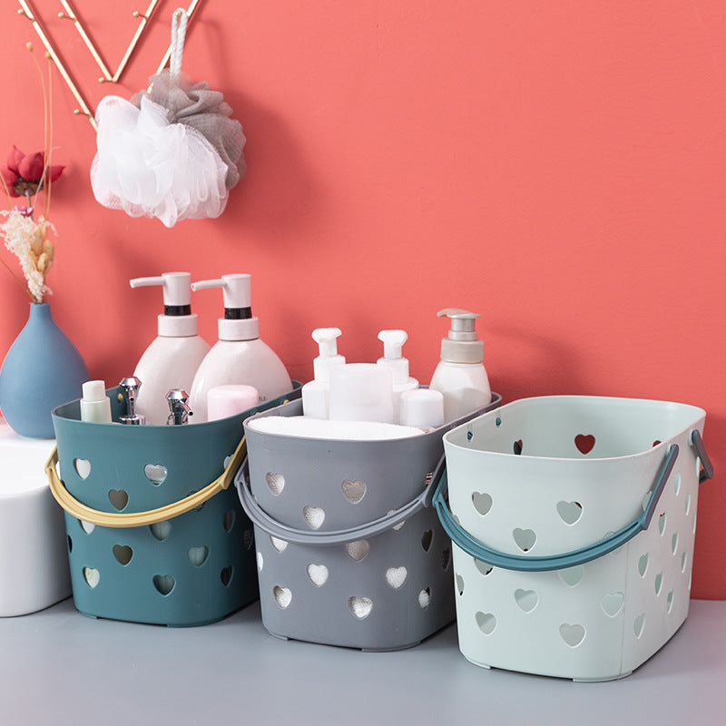 Heart-Shaped Hollow Plastic Shower Caddy Basket for Bathroom Storage