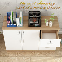 Wooden Office Storage Cabinet with Lock and Drawers
