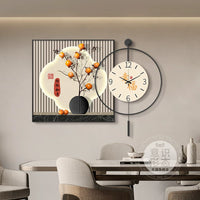 Modern Luxury Persimmon Decorative Wall Art with Clock for Dining Room