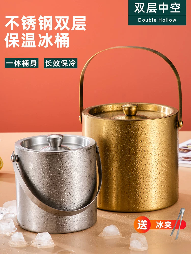 Thickened 304 Stainless Steel Double-Layer Ice Bucket for Wine, Champagne, Beer, and Ice Cubes