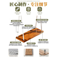 Outdoor Anti-Corrosion Wood Swing for Patio Garden Indoor Kids Home Balcony Solid Wood Hemp Rope Hanging Chair