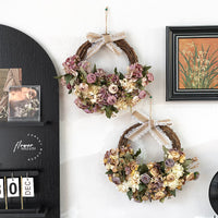 Natural Rattan Woven Floral Wreath Wall Decor Artificial Flower Hanging for Home Window Display