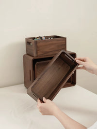 Solid Wood Storage Basket with Handle, Desktop Organizer Bin, Open-Top Wooden Storage Box