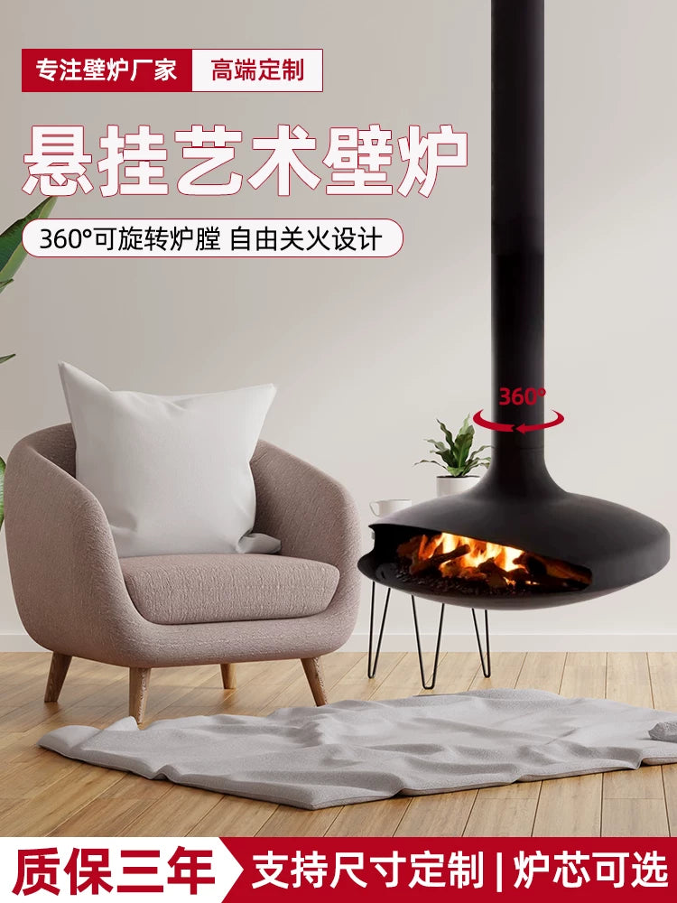 Wall-Mounted Fireplace with 3D Atomization or Real Flame for Villa Decor and Heating