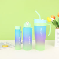 3-Piece Gradient Sports Water Bottle Set with Handle and Leak-Proof Design, Large Capacity