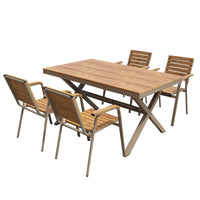 Outdoor Wood-Plastic Composite Table and Chair Set for Patio Garden Balcony, Weather-Resistant Leisure Furniture