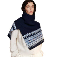 Fair Isle Vintage High-Neck Knitted Scarf Poncho for Women, Thick Warm Winter Shawl