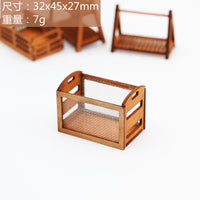 Dollhouse Miniature Hollow Wooden Frame Iron Mesh Storage Box Model Accessory
