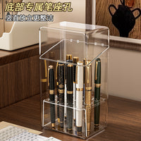 Acrylic Pen Display Case with Dividers, Transparent Dustproof Pen Holder for Fountain Pens, Ballpoint Pens, and Collectible Pens