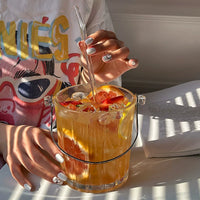 Premium Thickened Glass Ice Bucket with Handle for Beer, Champagne, Outdoor Camping, Beverages, and Fruit Tea