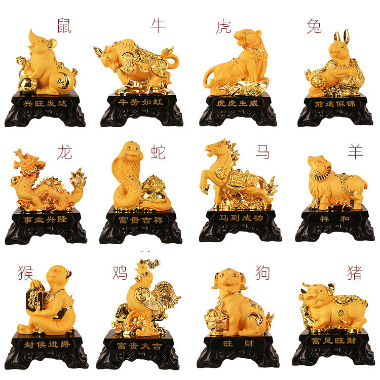 Large Chinese Zodiac Animal Figurine, Resin Gold Sand Craft for Home Decor and Gifts