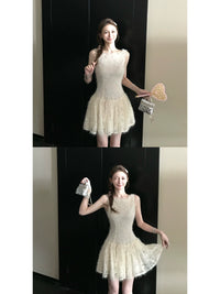 Skk Store Pear Blossom Dream Heavy Embroidered Lace Sleeveless Dress