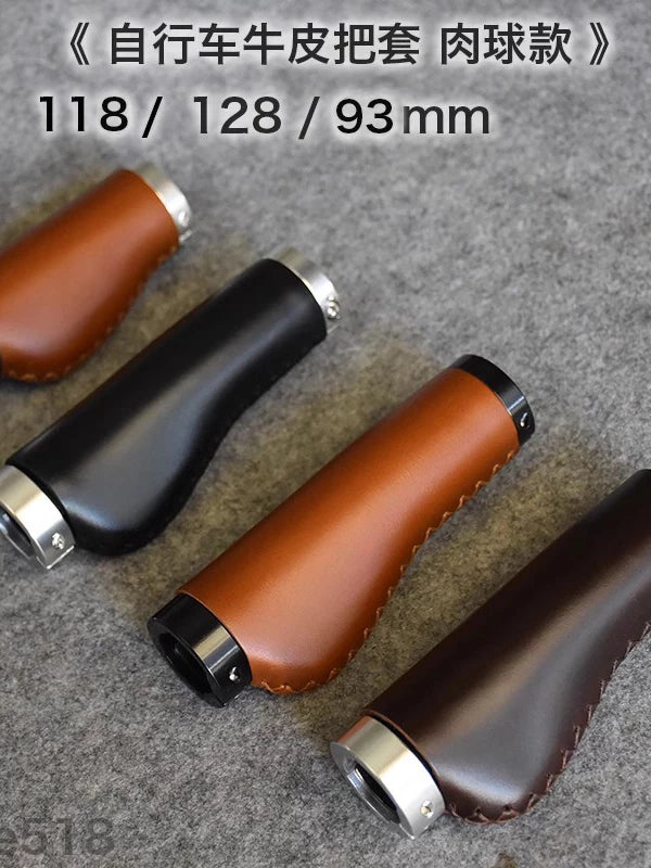 Ergonomic Flat Genuine Leather Bicycle Grips for City, Mountain, Road, and Folding Bikes