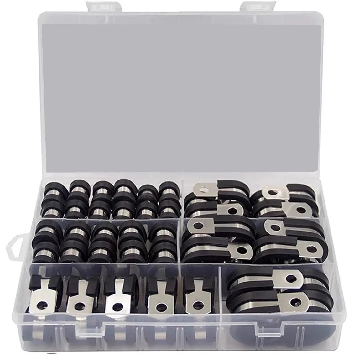 52-Piece 304 Stainless Steel Rubber Lined R-Type Hose Clamp Assortment Kit