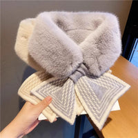 Women's Faux Rabbit Fur Plaid Scarf, Thickened Warm Neck Warmer for Winter