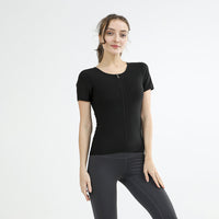 Plus Size Zipper Waist Trainer Short Sleeve Sweat Sauna Suit for Women's Yoga & Workout
