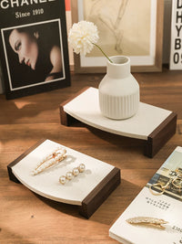 Walnut & Linen Jewelry Display Stand for Necklaces, Bracelets, Earrings, Rings
